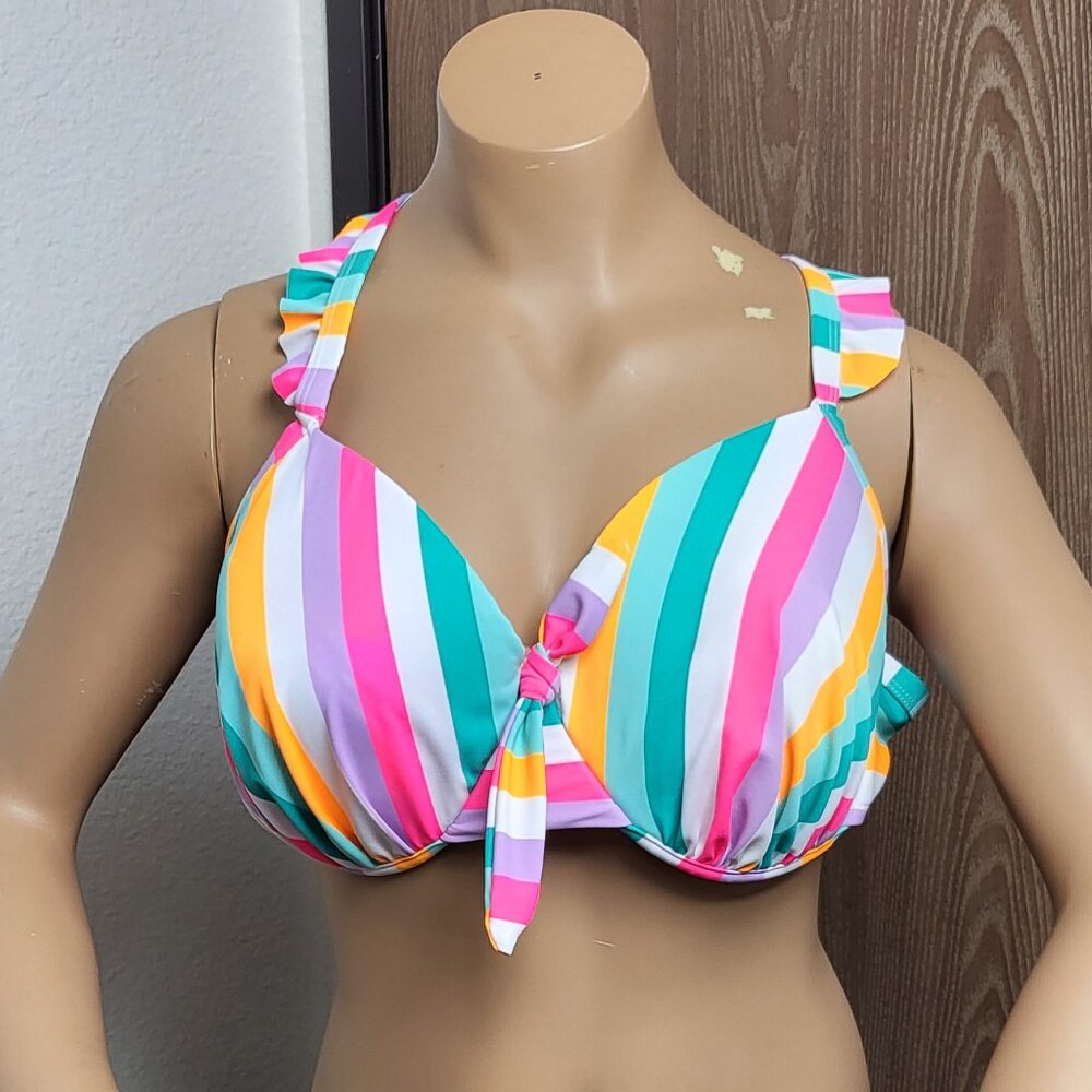 Island Ray colorful white and bright stripes bikini top never worn size 1X